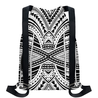 Black And White Maori Tribal Print Drawstring Backpack