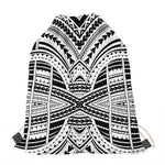 Black And White Maori Tribal Print Drawstring Bag