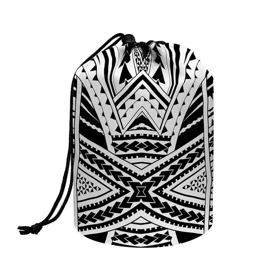 Black And White Maori Tribal Print Drawstring Makeup Bag