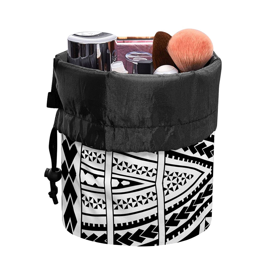 Black And White Maori Tribal Print Drawstring Makeup Bag