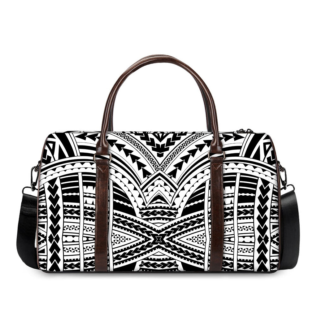Black And White Maori Tribal Print Duffle Bag