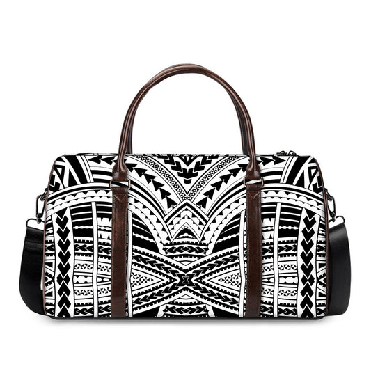 Black And White Maori Tribal Print Duffle Bag