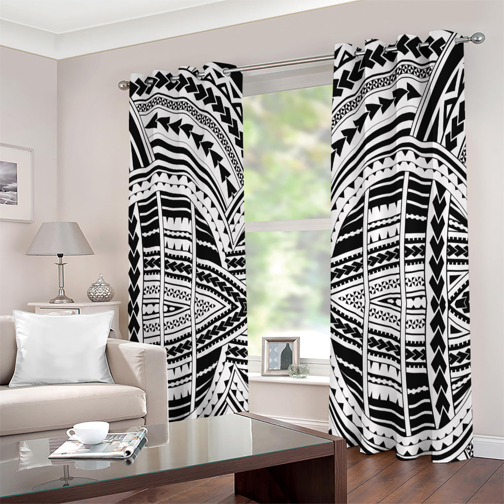 Black And White Maori Tribal Print Extra Wide Grommet Curtains