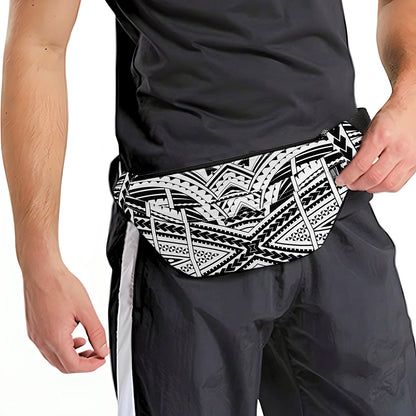 Black And White Maori Tribal Print Fanny Pack