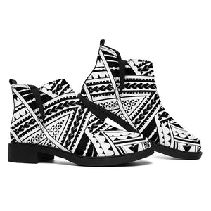 Black And White Maori Tribal Print Flat Ankle Boots