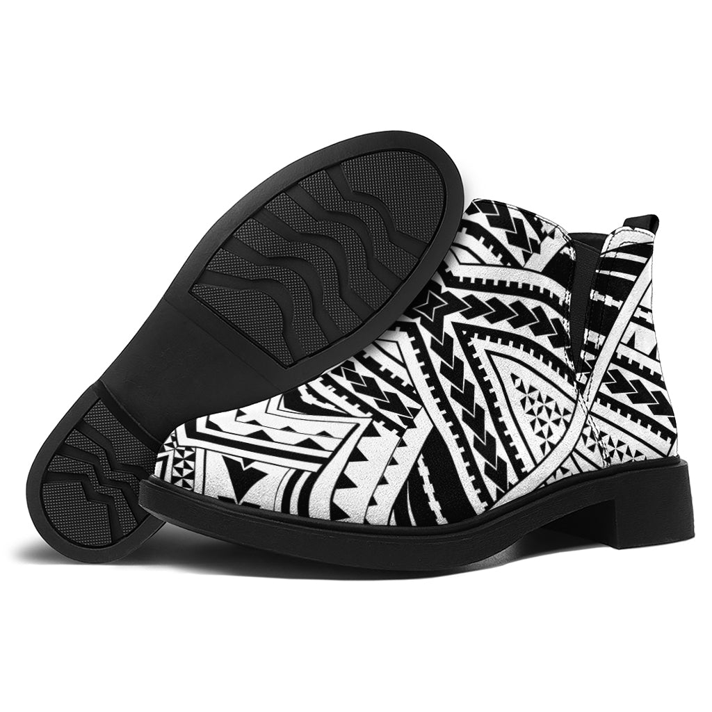 Black And White Maori Tribal Print Flat Ankle Boots