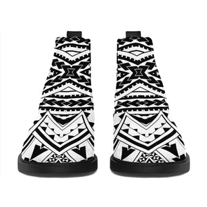 Black And White Maori Tribal Print Flat Ankle Boots