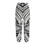 Black And White Maori Tribal Print Fleece Lined Knit Pants