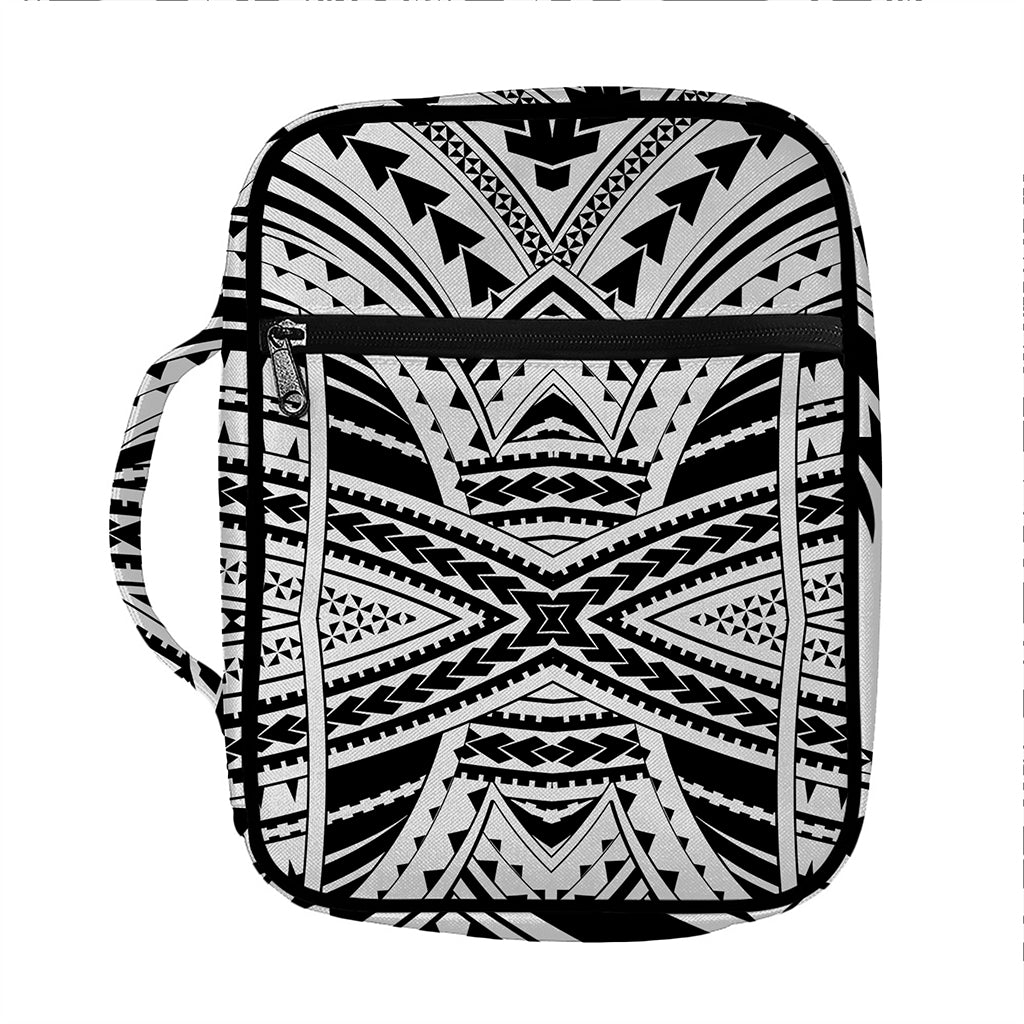 Black And White Maori Tribal Print Front Pocket Bible Bag