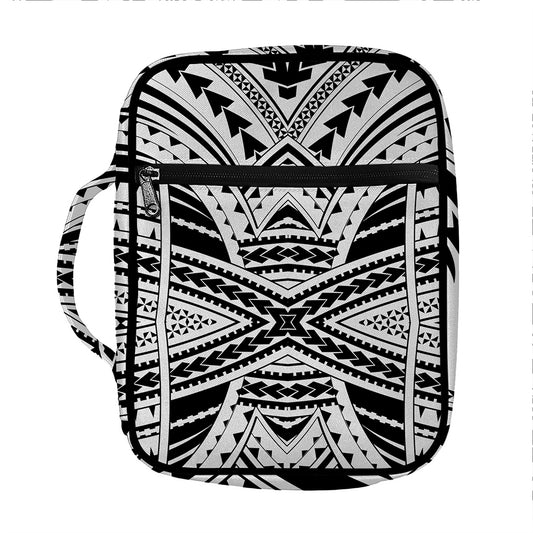 Black And White Maori Tribal Print Front Pocket Bible Bag