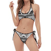 Black And White Maori Tribal Print Halter Scoop Tie Side Bikini