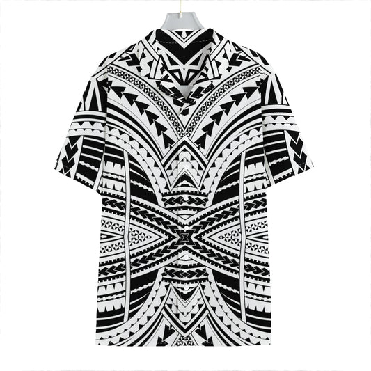 Black And White Maori Tribal Print Hawaiian Shirt
