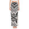 Black And White Maori Tribal Print High Slit Maxi Skirt