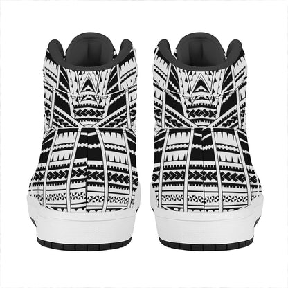 Black And White Maori Tribal Print High Top Leather Sneakers