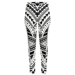 Black And White Maori Tribal Print High-Waisted Pocket Leggings