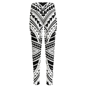 Black And White Maori Tribal Print High-Waisted Pocket Leggings