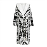 Black And White Maori Tribal Print Hooded Bathrobe