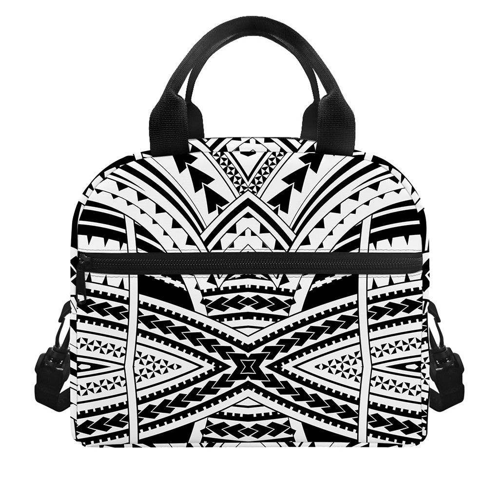 Black And White Maori Tribal Print Insulated Lunch Bag