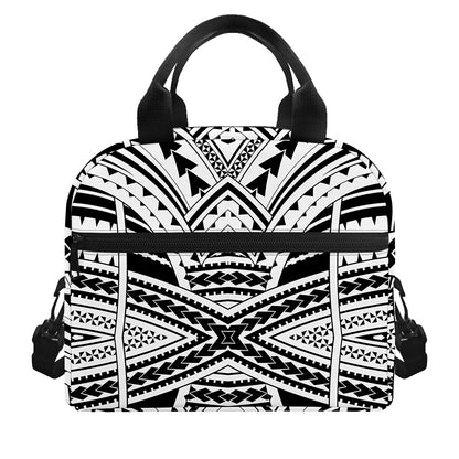 Black And White Maori Tribal Print Insulated Lunch Bag