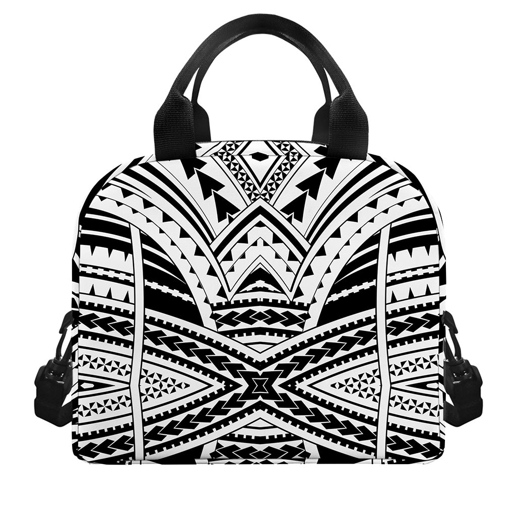 Black And White Maori Tribal Print Insulated Lunch Bag