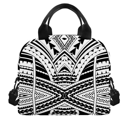 Black And White Maori Tribal Print Insulated Lunch Bag