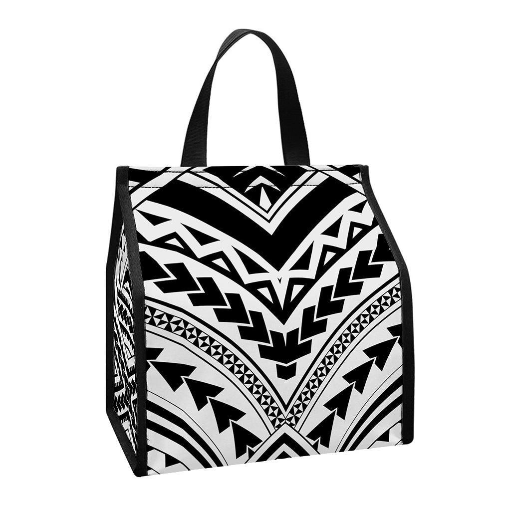 Black And White Maori Tribal Print Insulated Lunch Tote