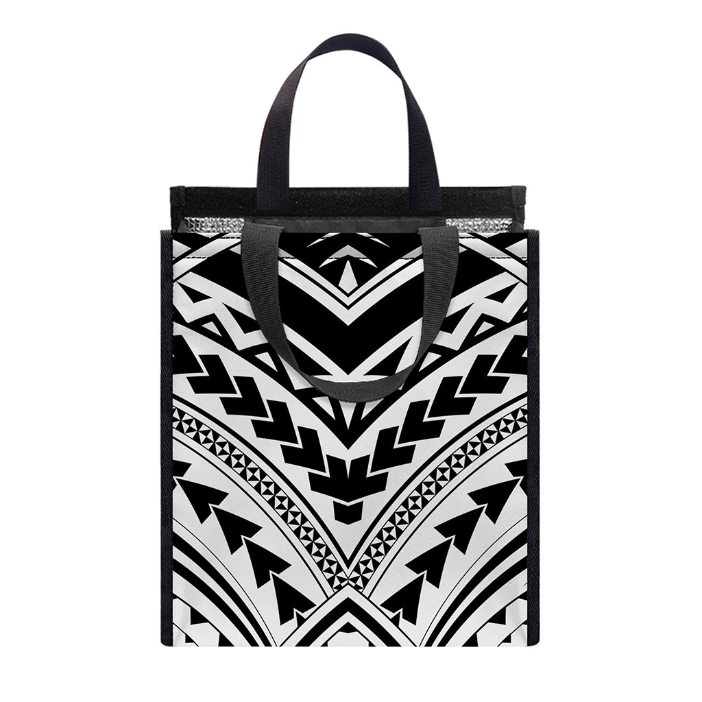 Black And White Maori Tribal Print Insulated Lunch Tote