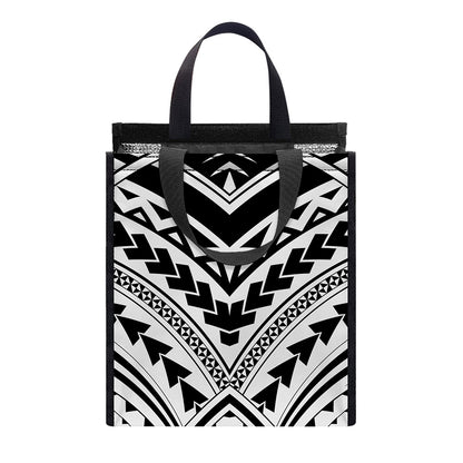 Black And White Maori Tribal Print Insulated Lunch Tote