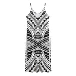 Black And White Maori Tribal Print Jersey Midi Cami Dress