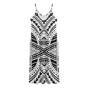 Black And White Maori Tribal Print Jersey Midi Cami Dress