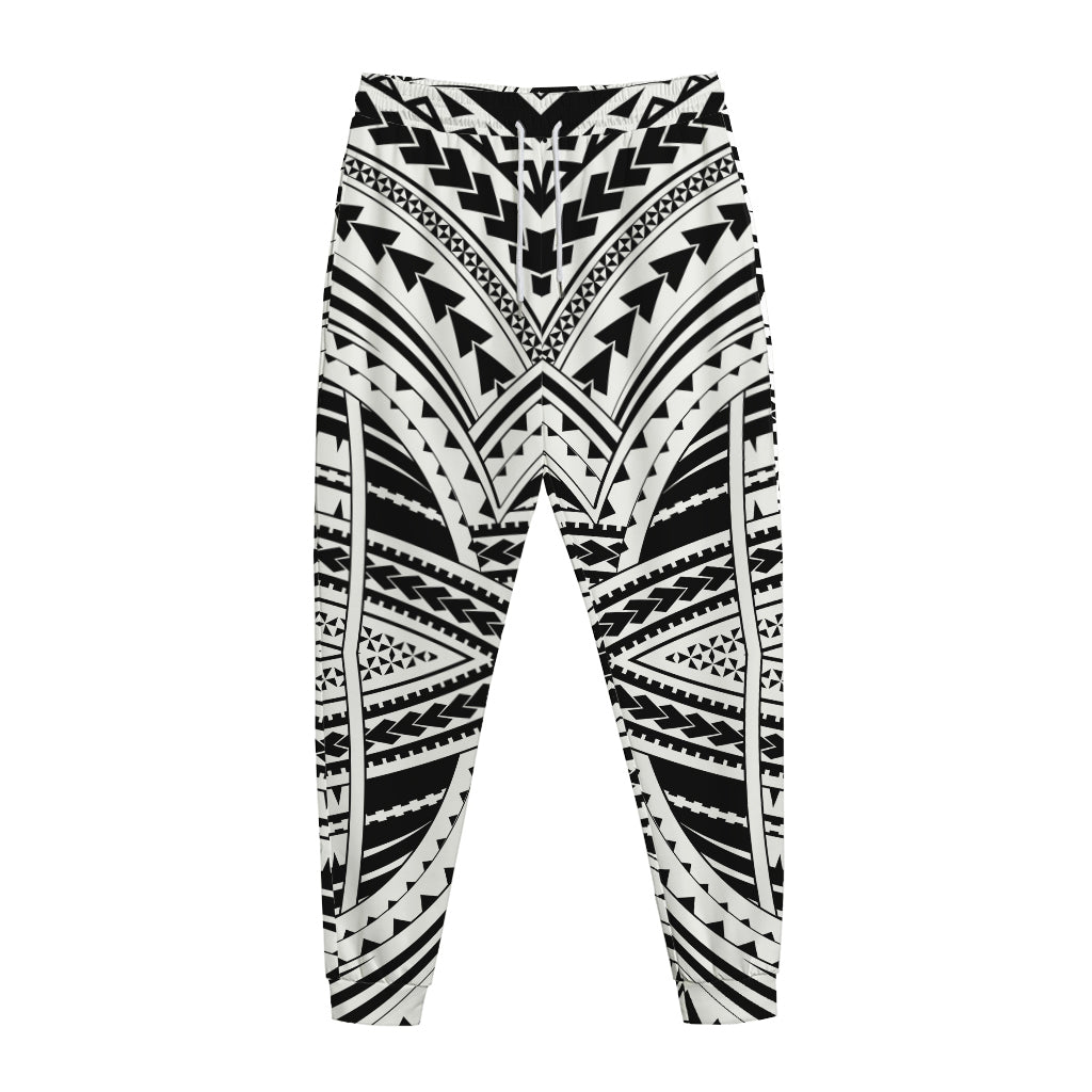 Black And White Maori Tribal Print Jogger Pants