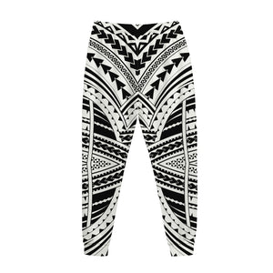 Black And White Maori Tribal Print Jogger Pants