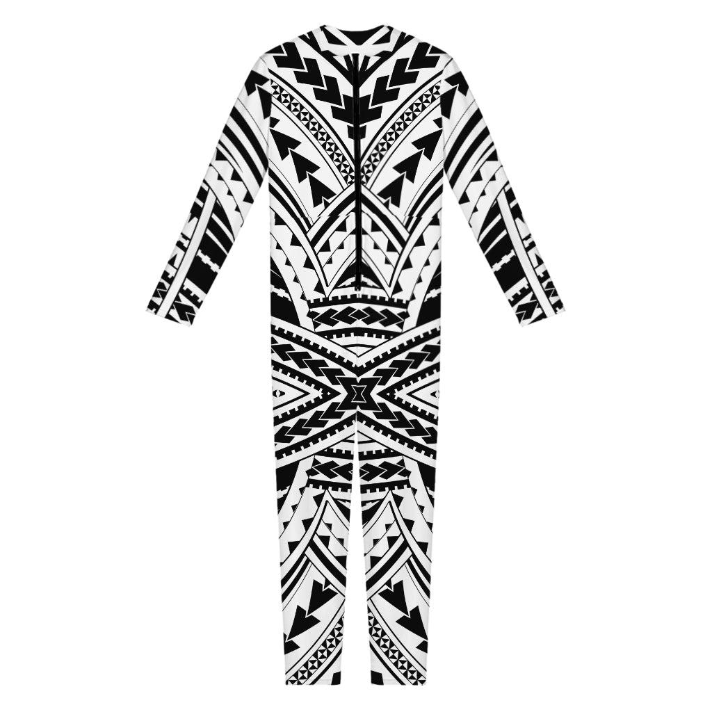 Black And White Maori Tribal Print Jumpsuit