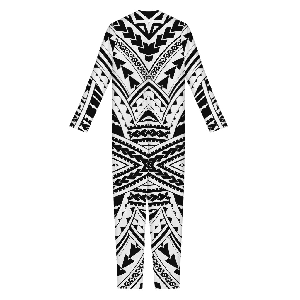 Black And White Maori Tribal Print Jumpsuit