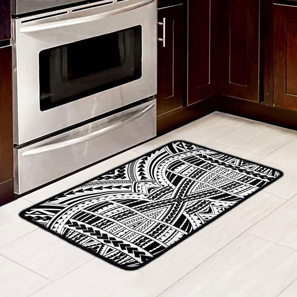 Black And White Maori Tribal Print Kitchen Mat