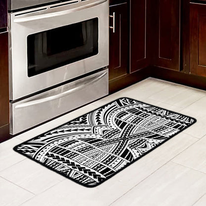 Black And White Maori Tribal Print Kitchen Mat