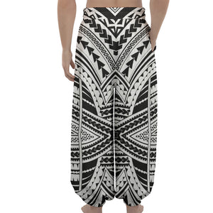 Black And White Maori Tribal Print Lantern Pants