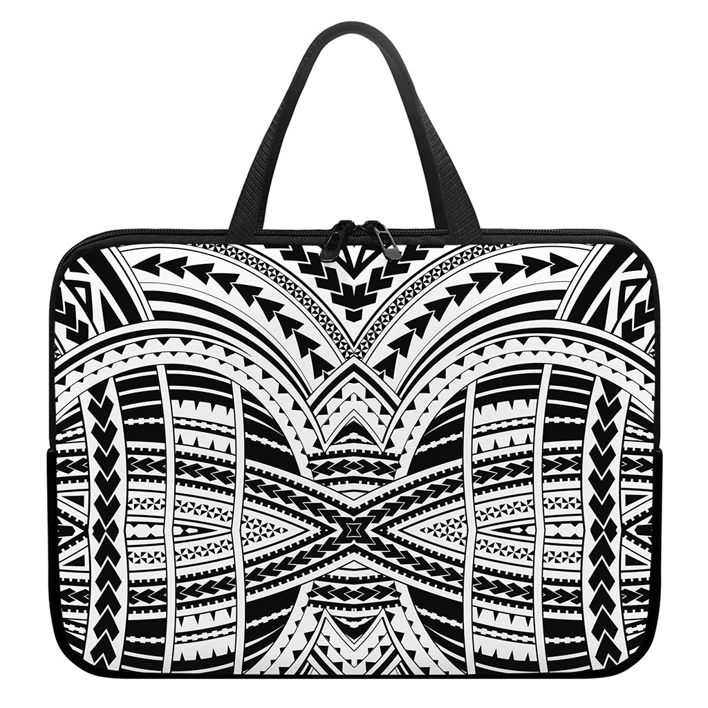 Black And White Maori Tribal Print Laptop Sleeve With Handle