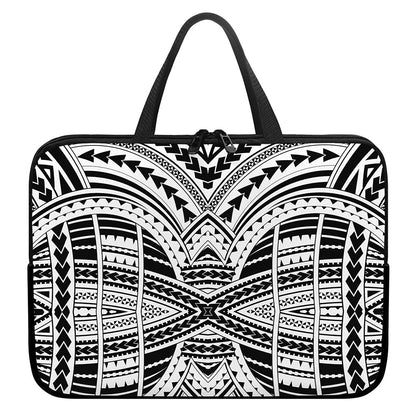 Black And White Maori Tribal Print Laptop Sleeve With Handle