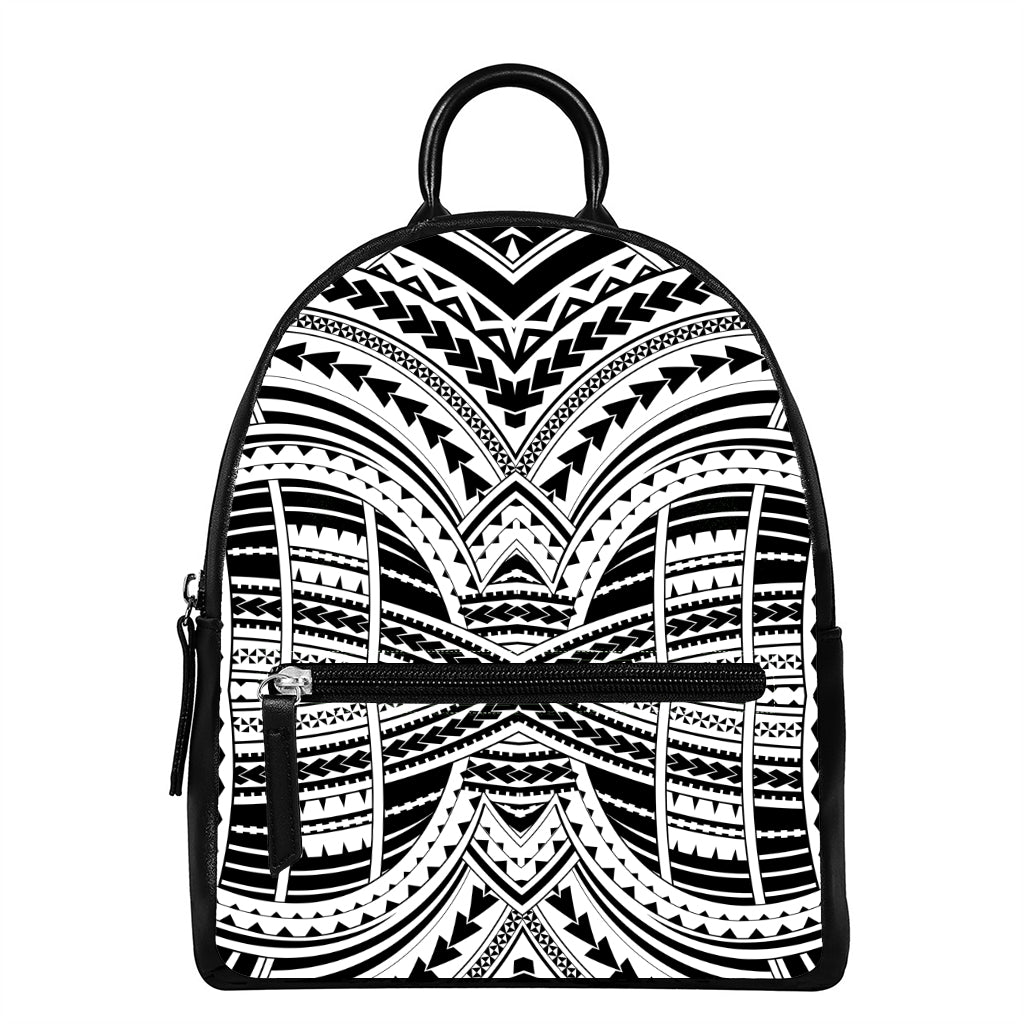 Black And White Maori Tribal Print Leather Backpack