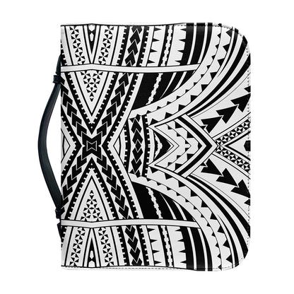 Black And White Maori Tribal Print Leather Bible Cover