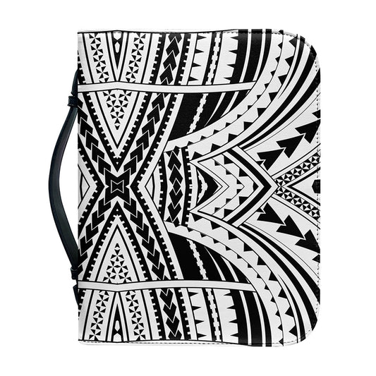 Black And White Maori Tribal Print Leather Bible Cover