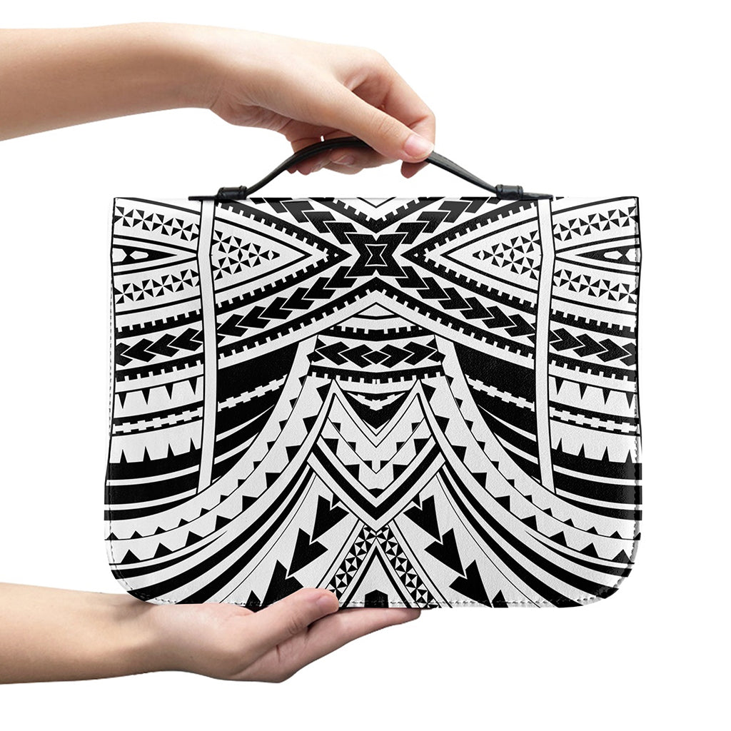 Black And White Maori Tribal Print Leather Bible Cover