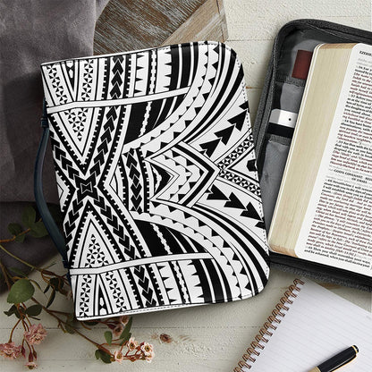 Black And White Maori Tribal Print Leather Bible Cover