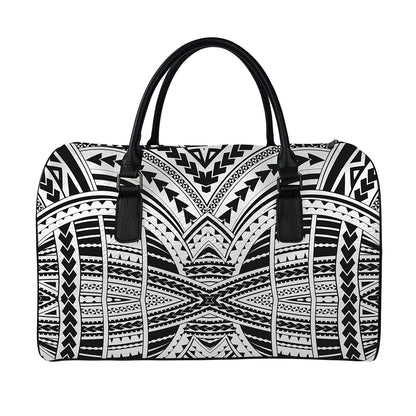 Black And White Maori Tribal Print Leather Duffle Bag