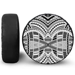 Black And White Maori Tribal Print Leather Spare Tire Cover