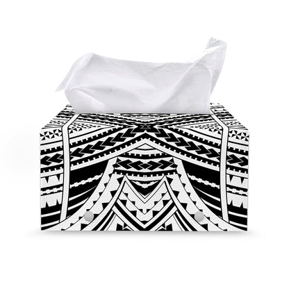 Black And White Maori Tribal Print Leather Tissue Box Cover