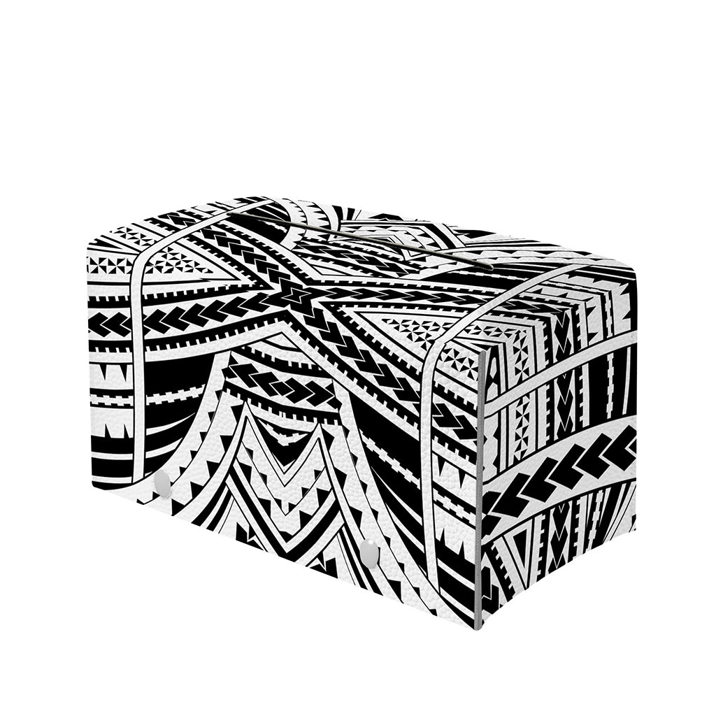 Black And White Maori Tribal Print Leather Tissue Box Cover