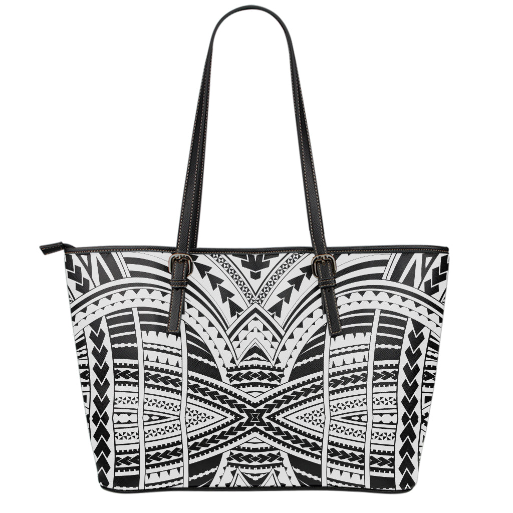 Black And White Maori Tribal Print Leather Tote Bag