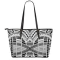 Black And White Maori Tribal Print Leather Tote Bag With Zipper